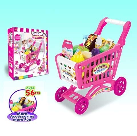 Kids Shopping Cart with Lights & Music 3 in 1 Grocery Cart Toy Pretend Supermarket Toy for Kids Party Play ABS Plastic Kids Shopping Cart with 36 Pc Grocery Set for Kids Toddlers Boys Girls 