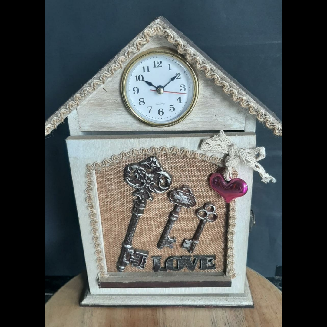 Combo Set Of Abstract Wooden Wall Clock & Family Key Holder For Wall Home Décor 